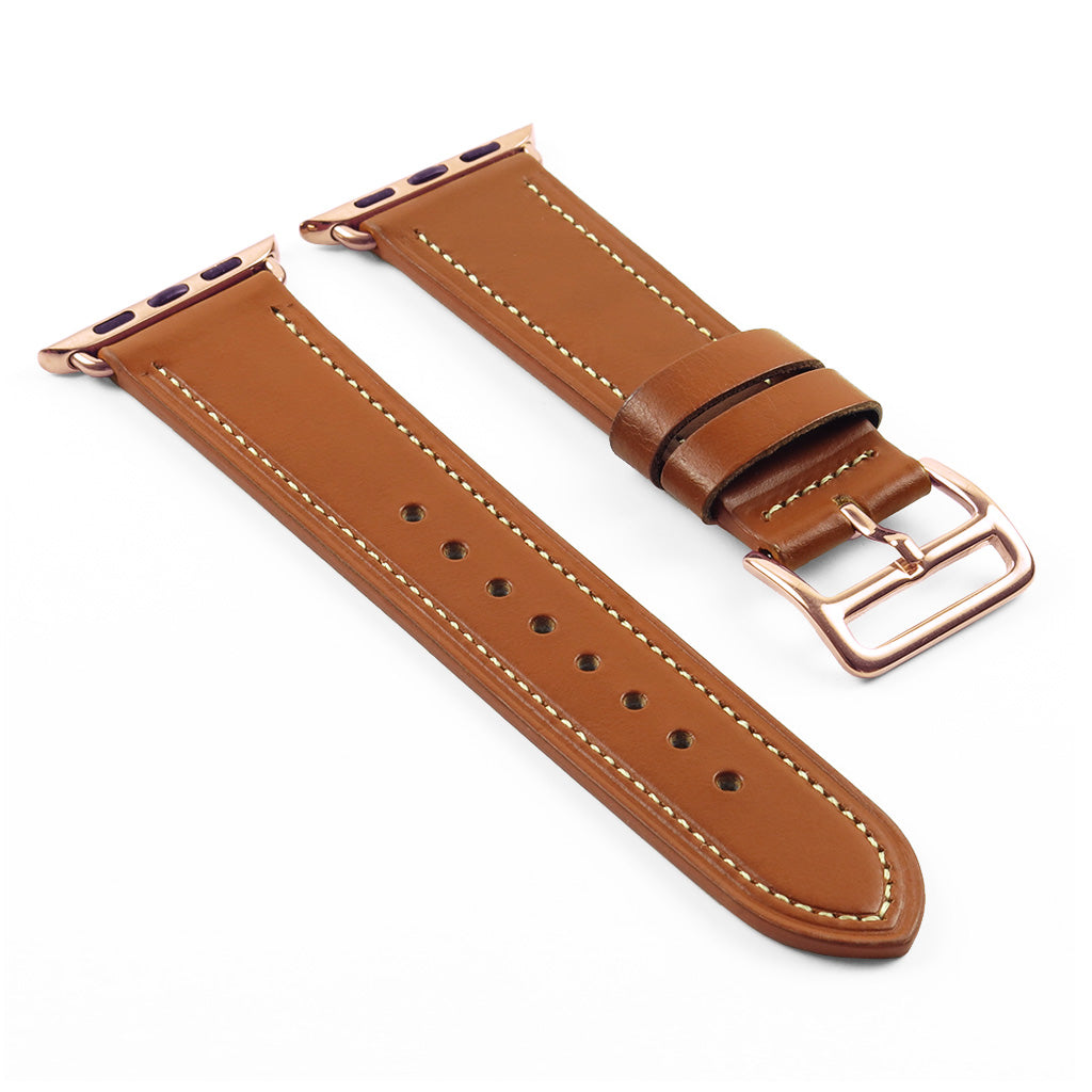 DASSARI Smooth Leather Strap for Apple Watch w/ Rose Gold Buckle