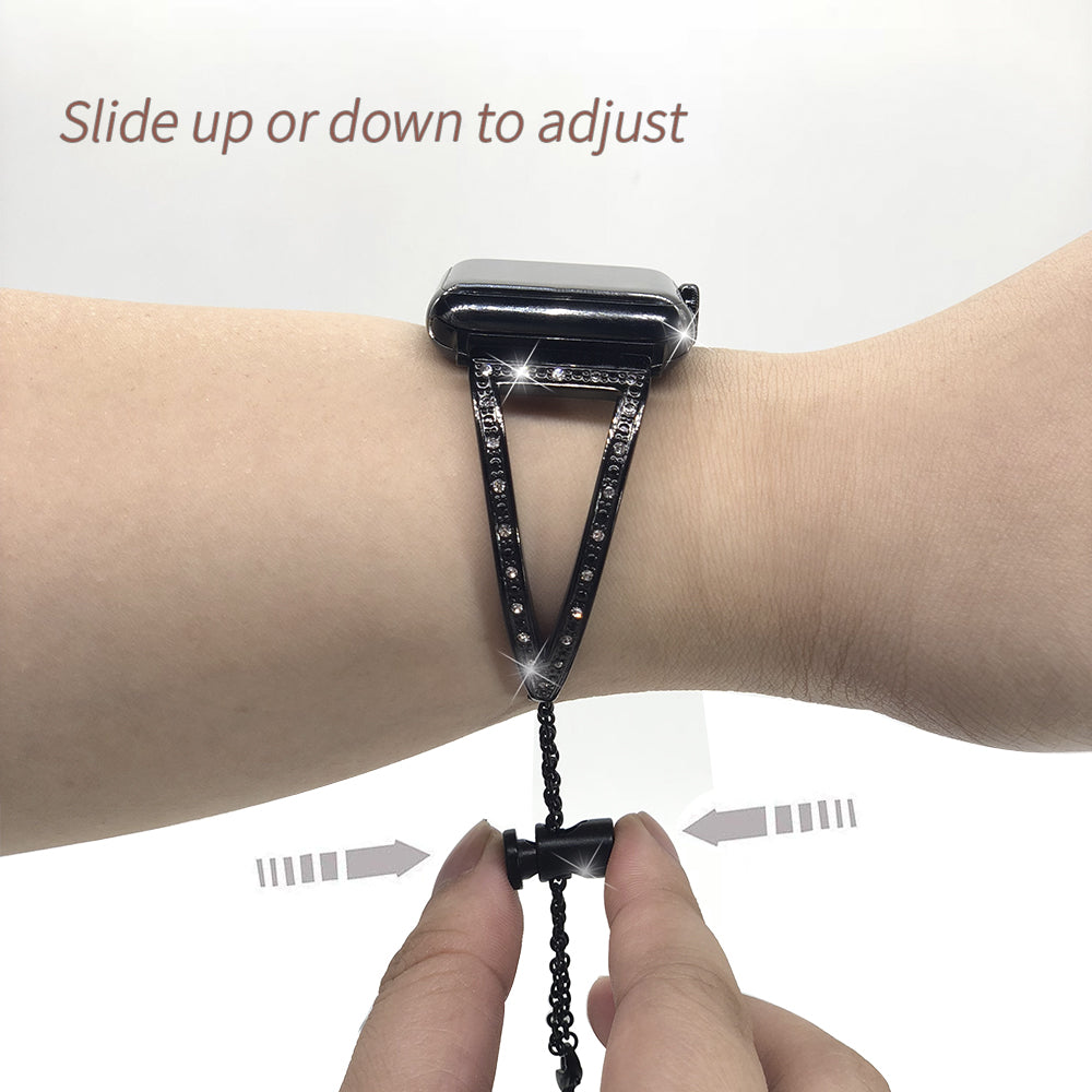 Stainless Steel Cuff Bracelet with Rhinestones for Apple Watch