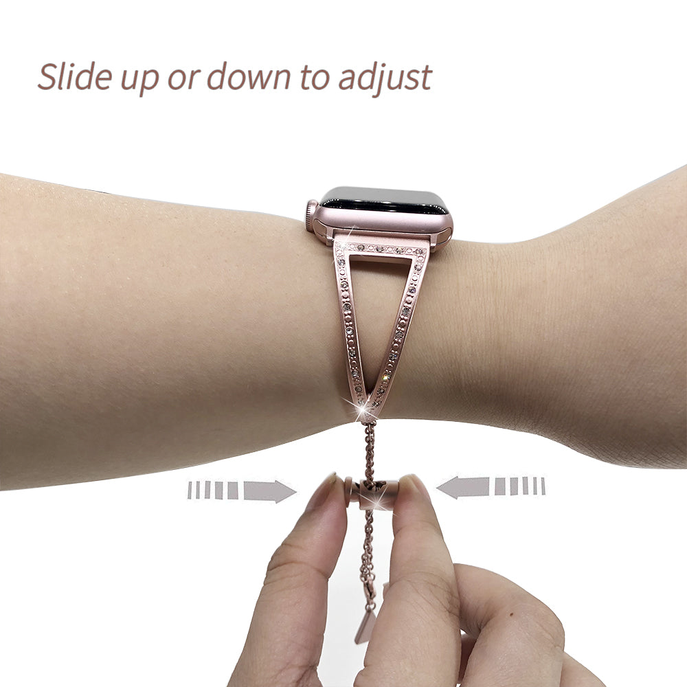 Stainless Steel Cuff Bracelet with Rhinestones for Apple Watch