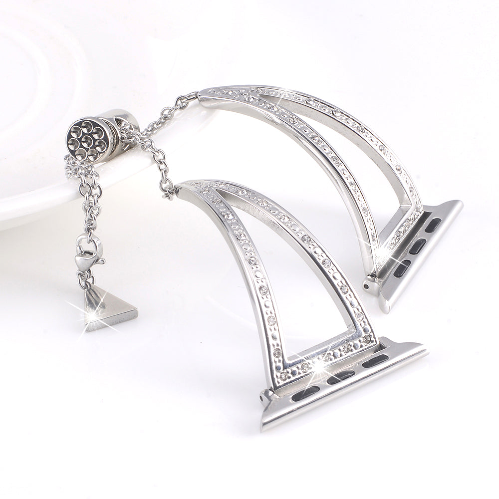 Stainless Steel Cuff Bracelet with Rhinestones for Apple Watch