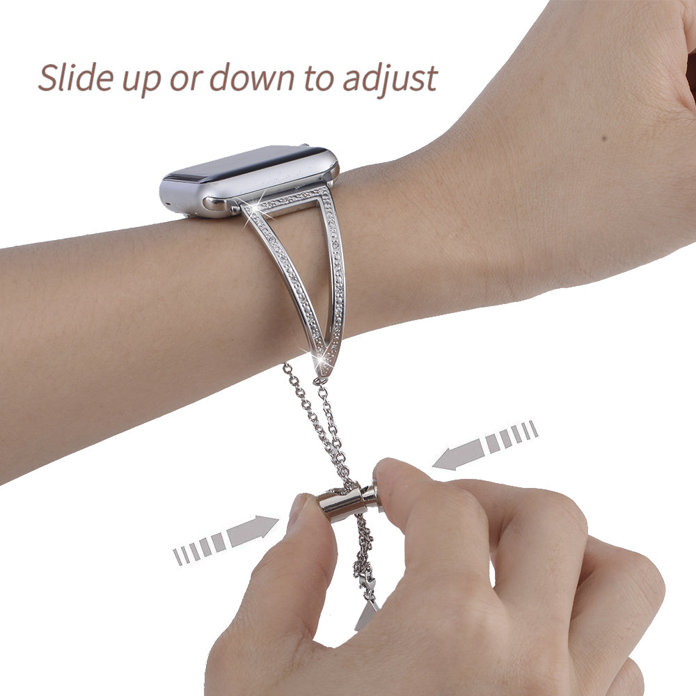 Stainless Steel Cuff Bracelet with Rhinestones for Apple Watch