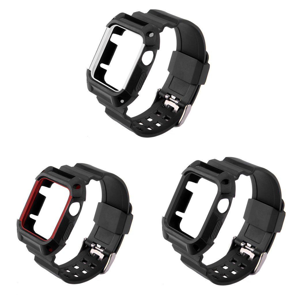 Black Rubber Strap w/ Built in Protective Case for Apple Watch