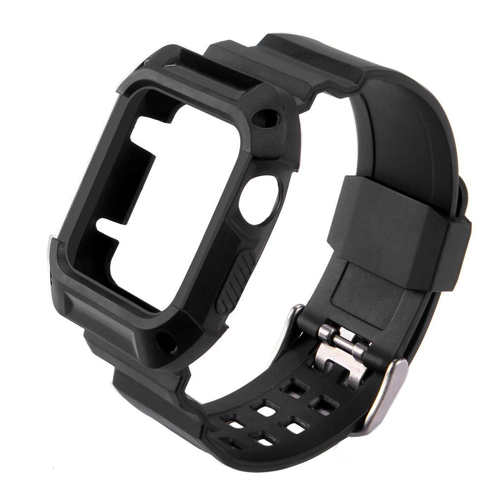 Black Rubber Strap w/ Built in Protective Case for Apple Watch