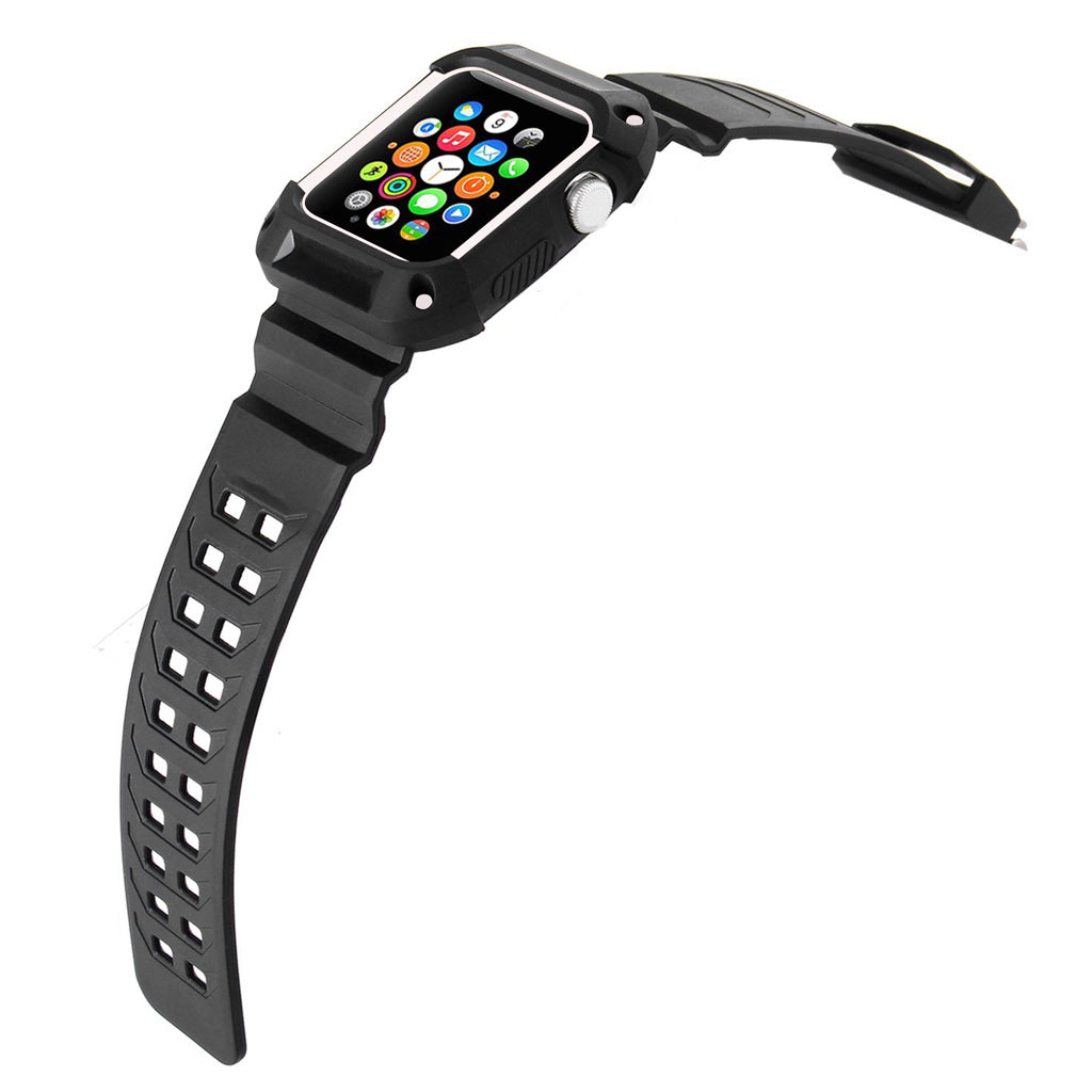 Black Rubber Strap w/ Built in Protective Case for Apple Watch