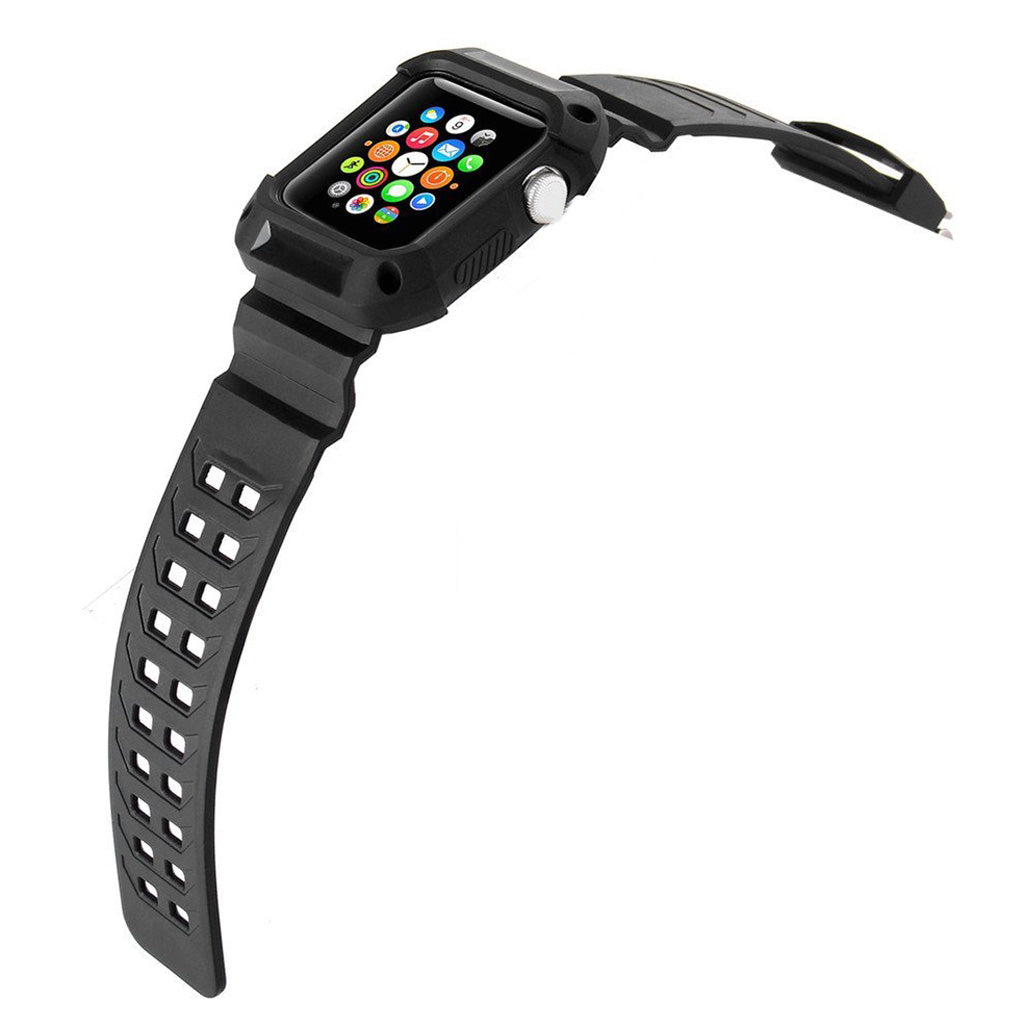 Black Rubber Strap w/ Built in Protective Case for Apple Watch