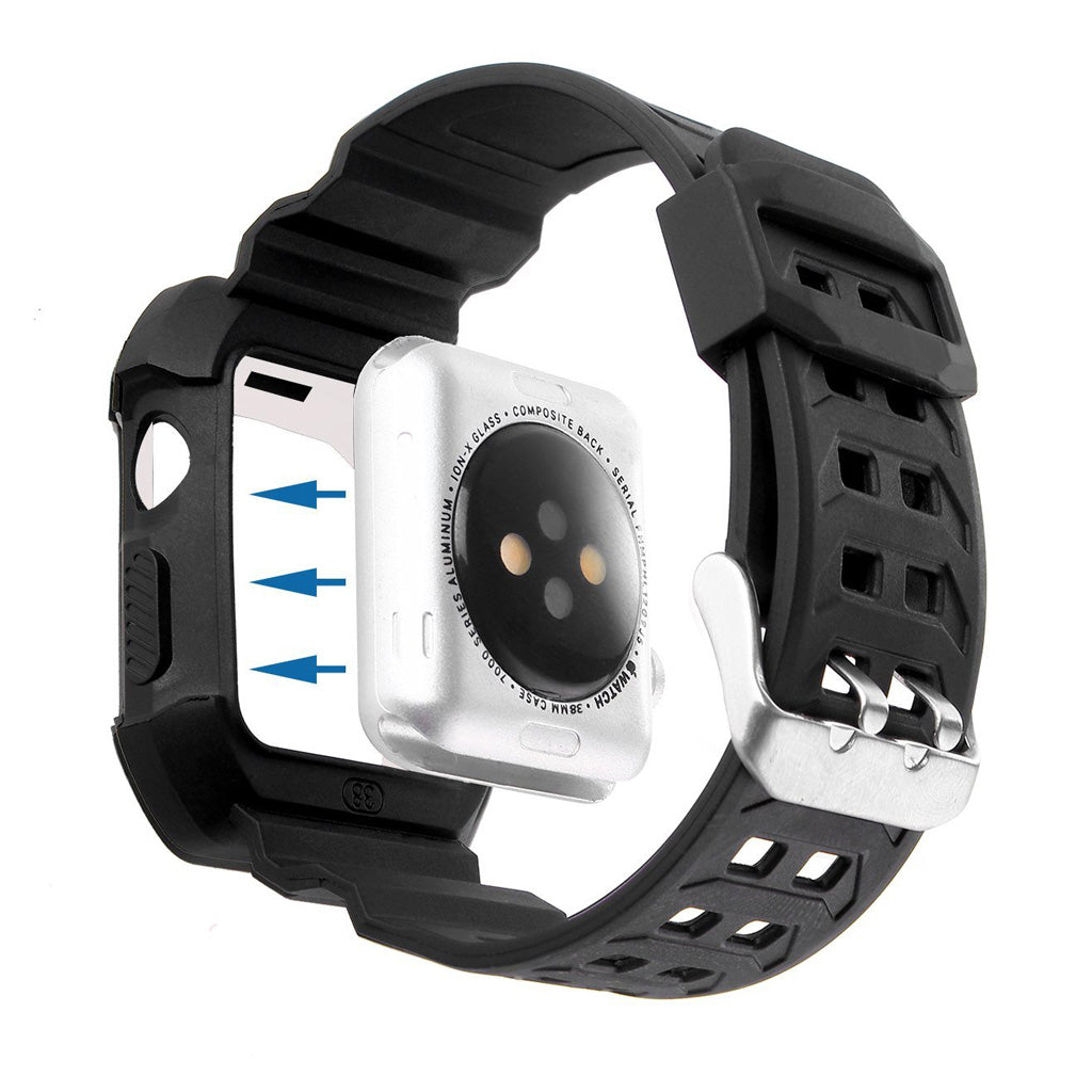 Black Rubber Strap w/ Built in Protective Case for Apple Watch