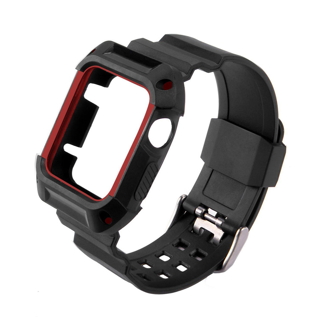 Black Rubber Strap w/ Built in Protective Case for Apple Watch