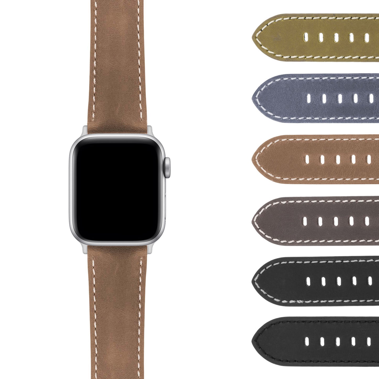 DASSARI Vintage Leather Strap w/ Rose Gold Deployant Clasp for Apple Watch