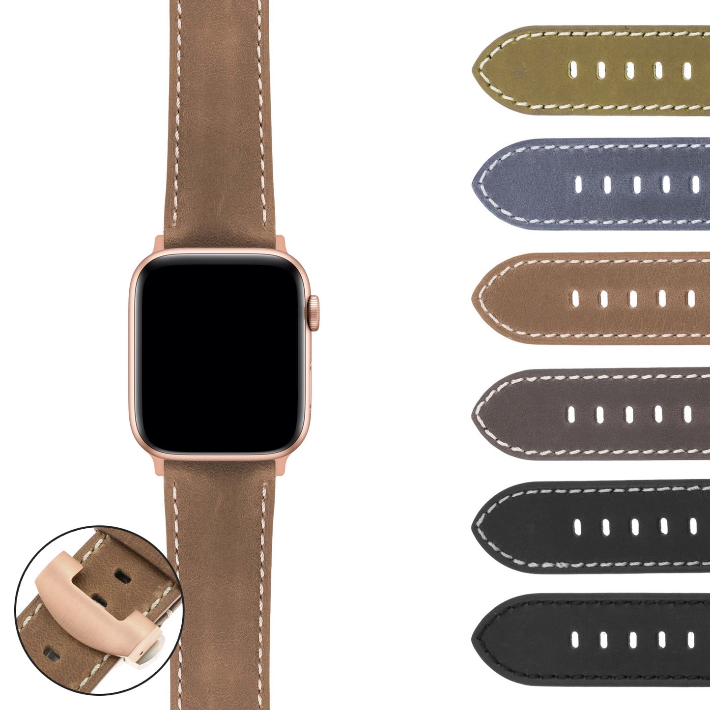 DASSARI Vintage Leather Strap w/ Deployant Clasp (Standard, Long) for Samsung Galaxy Watch 3 (45mm) Oyster Blue