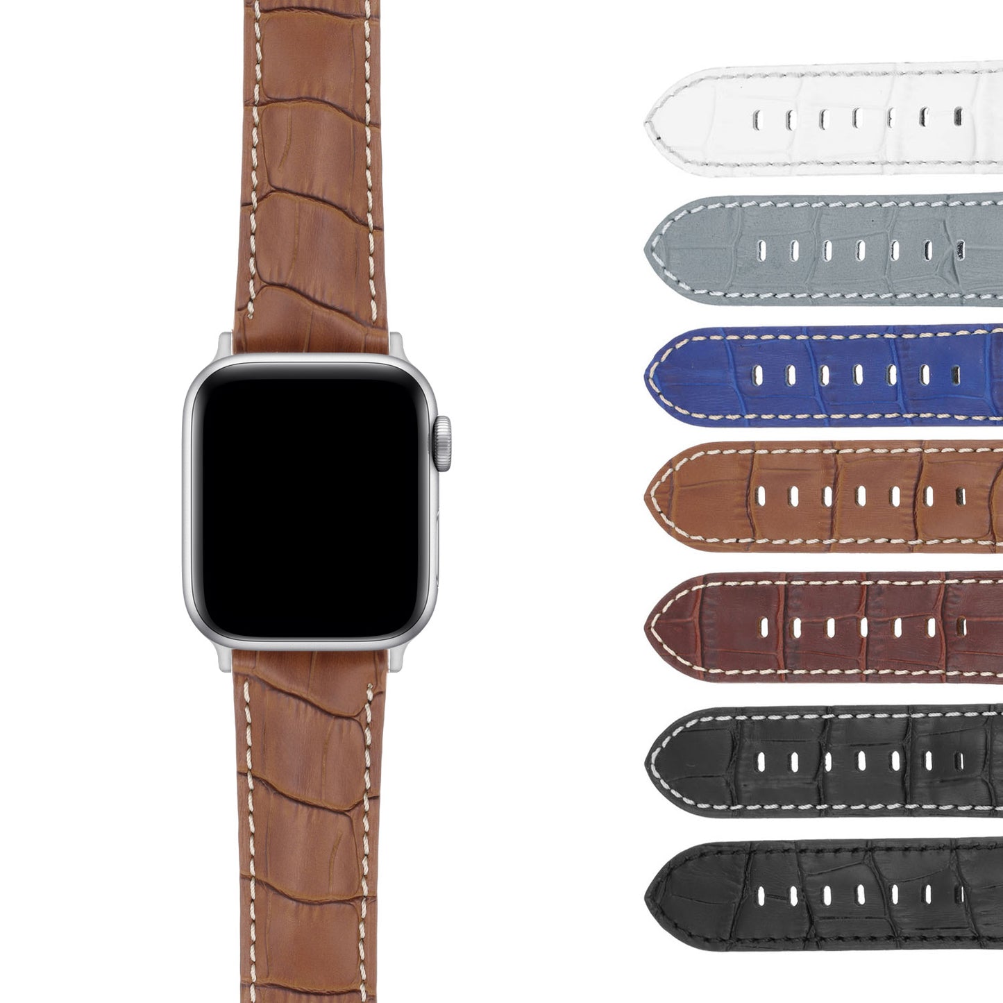DASSARI Croc Leather Strap w/ Rose Gold Deployant Clasp for Apple Watch