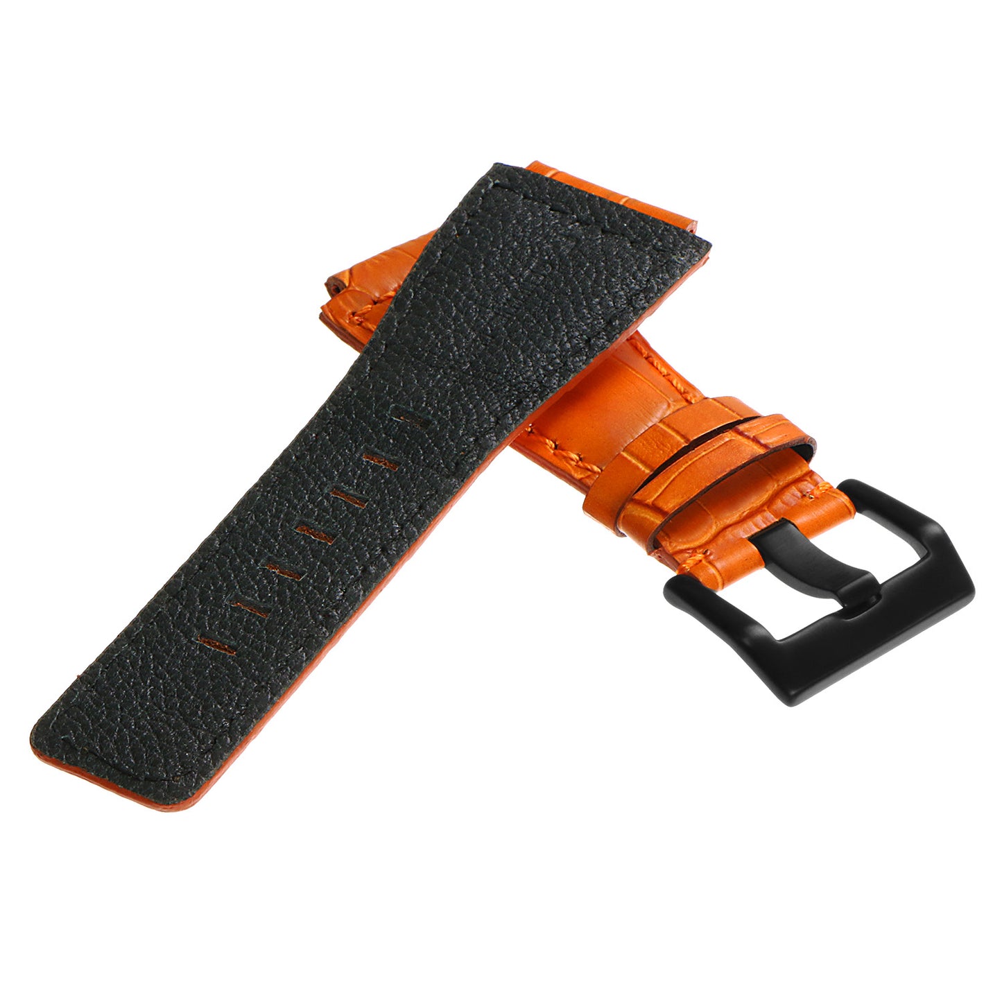 DASSARI Croc Embossed Leather Strap for Bell & Ross w Matte Black Buckle