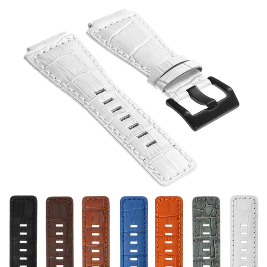 DASSARI Croc Embossed Leather Strap for Bell & Ross w Matte Black Buckle