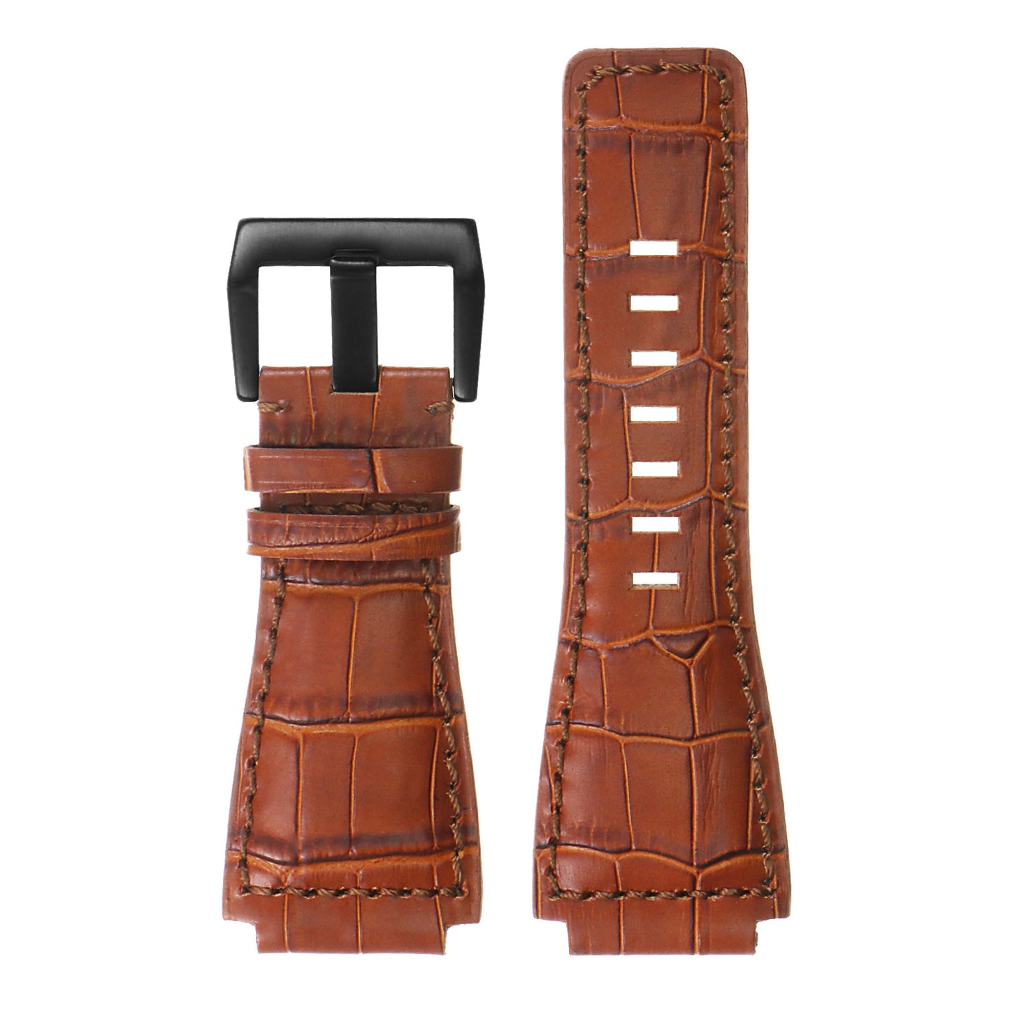 DASSARI Croc Embossed Leather Strap for Bell & Ross w Matte Black Buckle