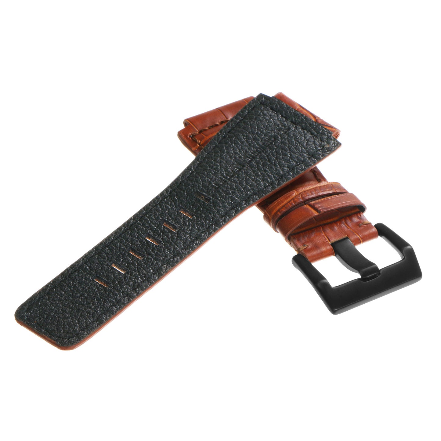 DASSARI Croc Embossed Leather Strap for Bell & Ross w Matte Black Buckle