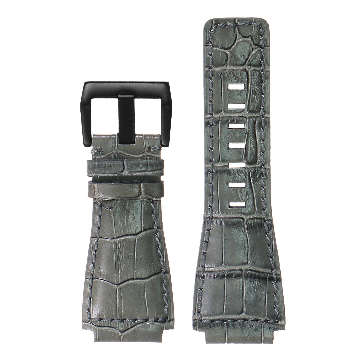 DASSARI Croc Embossed Leather Strap for Bell & Ross w Matte Black Buckle