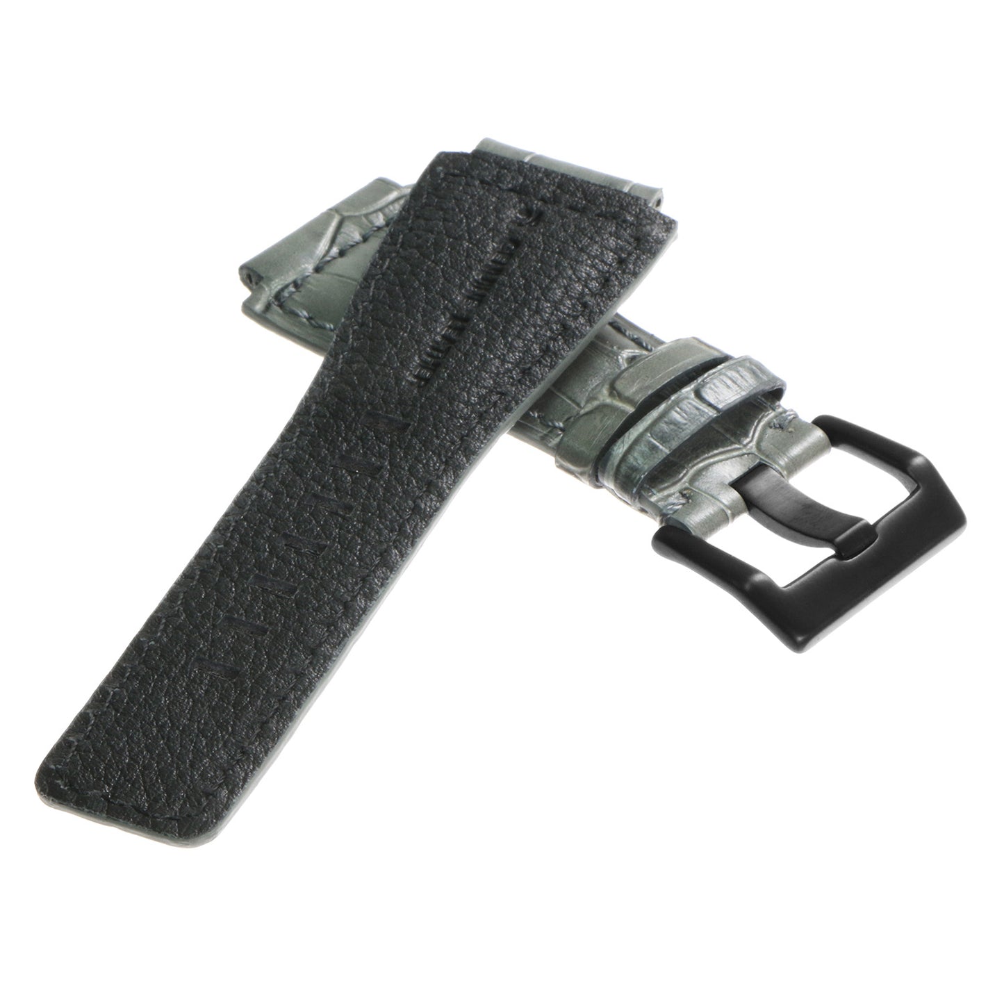 DASSARI Croc Embossed Leather Strap for Bell & Ross w Matte Black Buckle