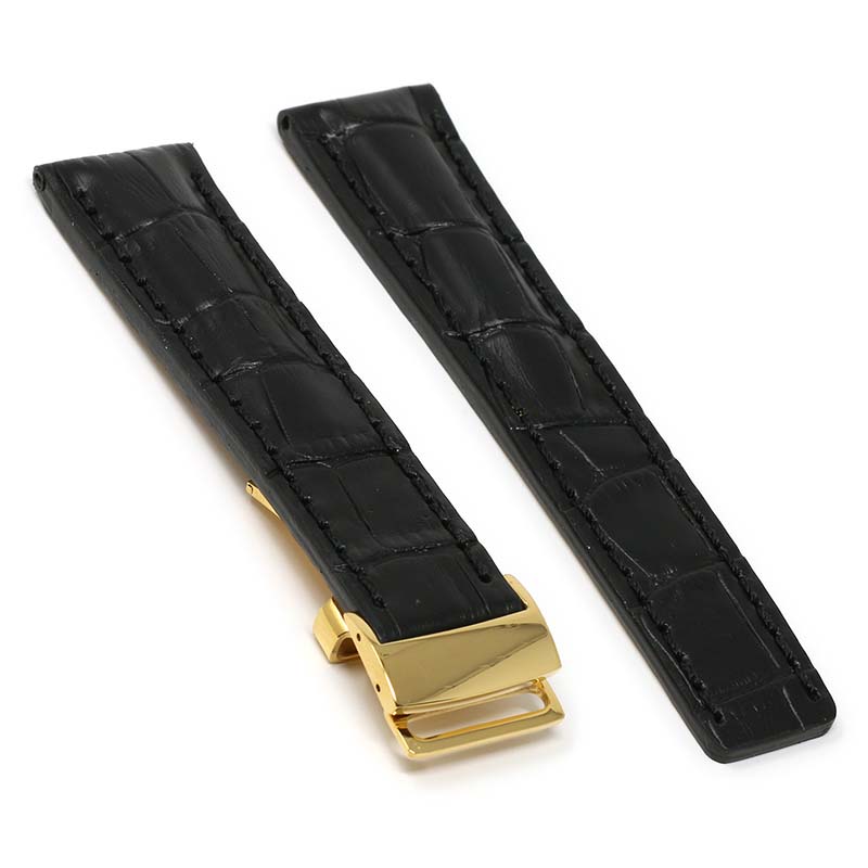 DASSARI Vintage Padded Crocodile Embossed Leather Strap for Deployment Clasp