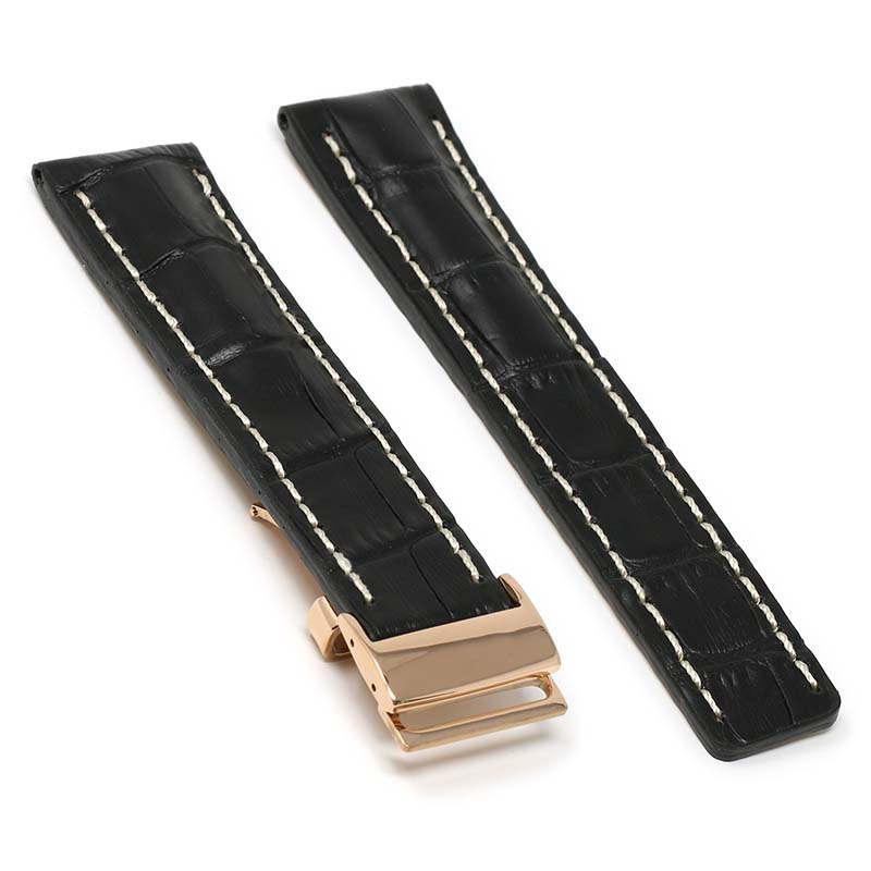 DASSARI Vintage Padded Crocodile Embossed Leather Strap for Deployment Clasp