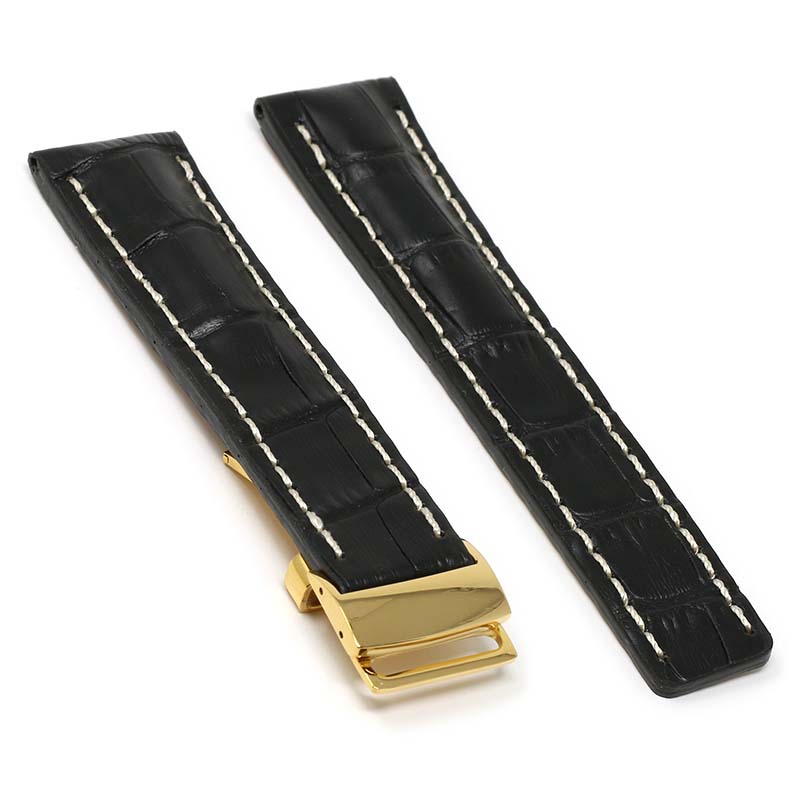 DASSARI Vintage Padded Crocodile Embossed Leather Strap for Deployment Clasp