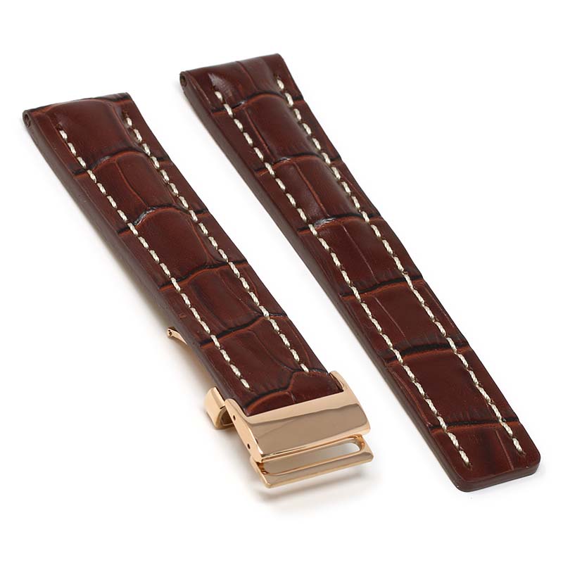 DASSARI Vintage Padded Crocodile Embossed Leather Strap for Deployment Clasp