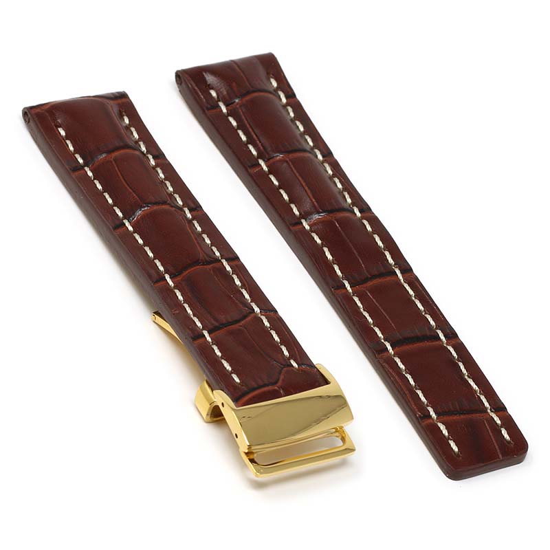 DASSARI Vintage Padded Crocodile Embossed Leather Strap for Deployment Clasp