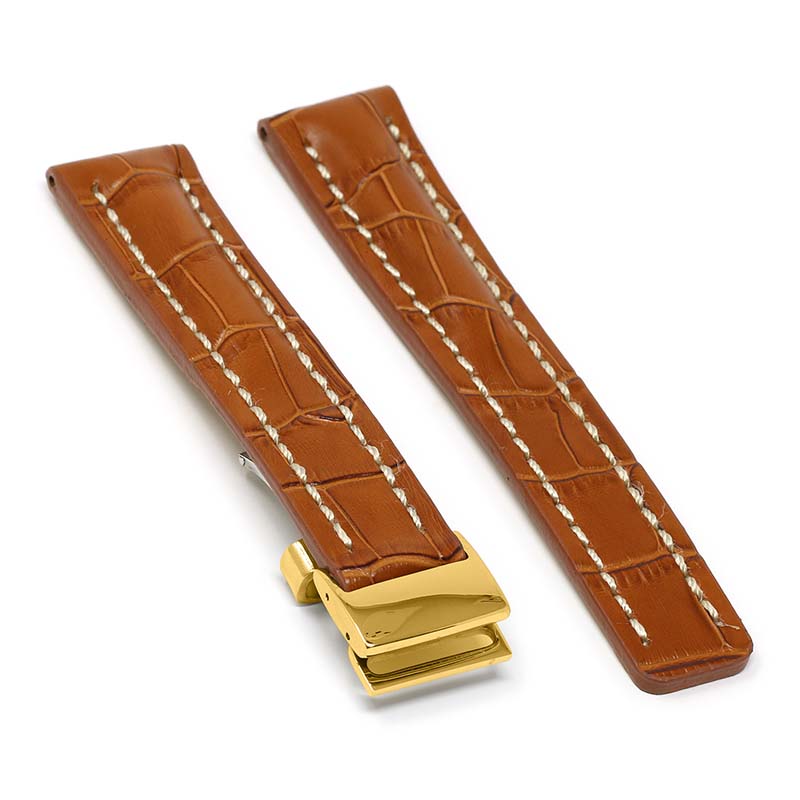 DASSARI Vintage Padded Crocodile Embossed Leather Strap for Deployment Clasp
