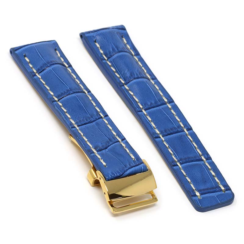 DASSARI Vintage Padded Crocodile Embossed Leather Strap for Deployment Clasp