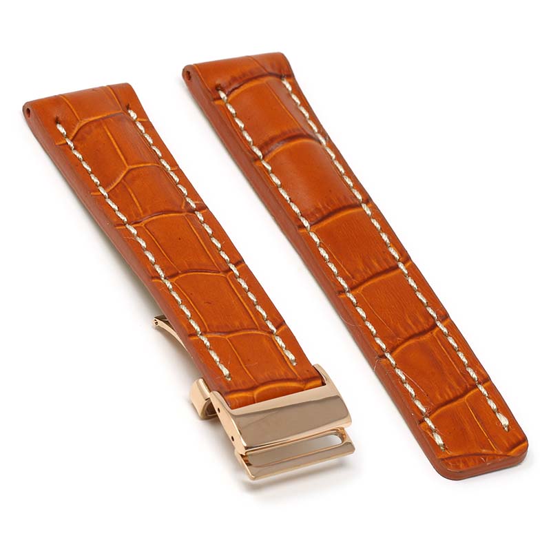 DASSARI Vintage Padded Crocodile Embossed Leather Strap for Deployment Clasp