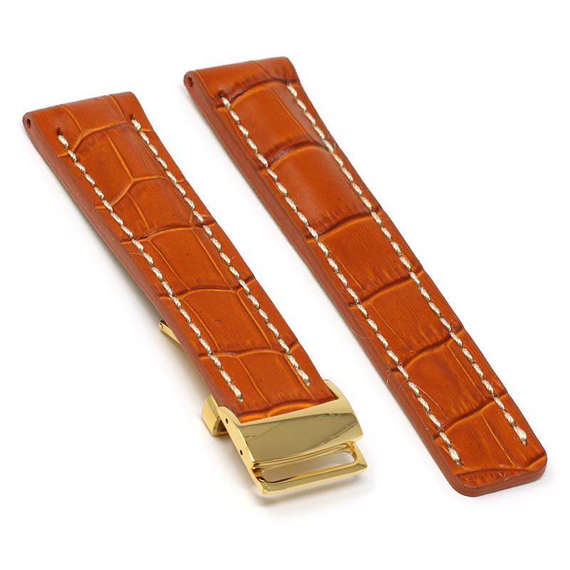 DASSARI Vintage Padded Crocodile Embossed Leather Strap for Deployment Clasp