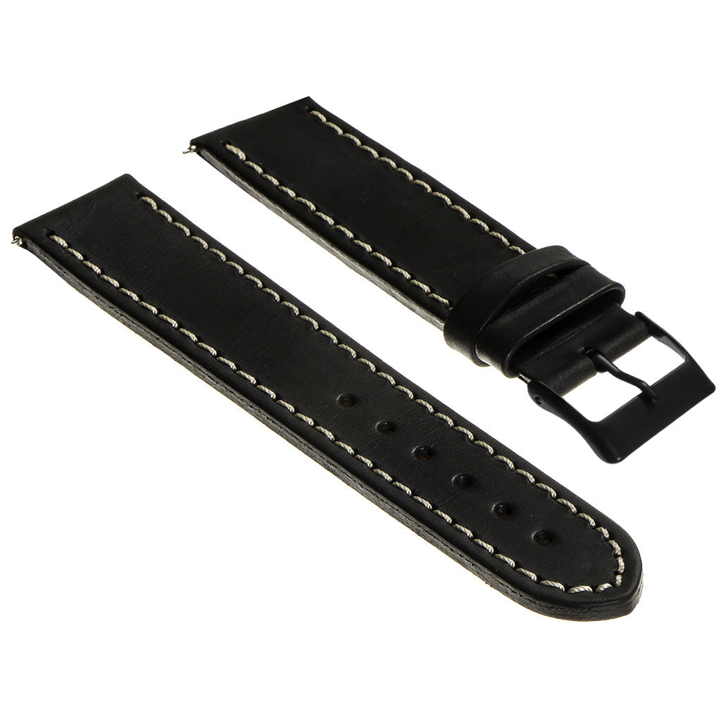 Vintage Top Grain Leather Watch Strap With Matte Black Buckle: Regular Length