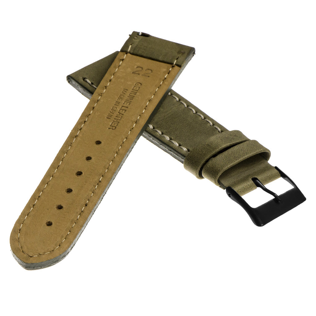 Vintage Top Grain Leather Watch Strap With Matte Black Buckle: Regular Length