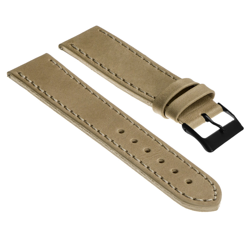 Vintage Top Grain Leather Watch Strap With Matte Black Buckle: Regular Length