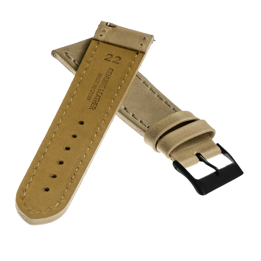 Vintage Top Grain Leather Watch Strap With Matte Black Buckle: Regular Length
