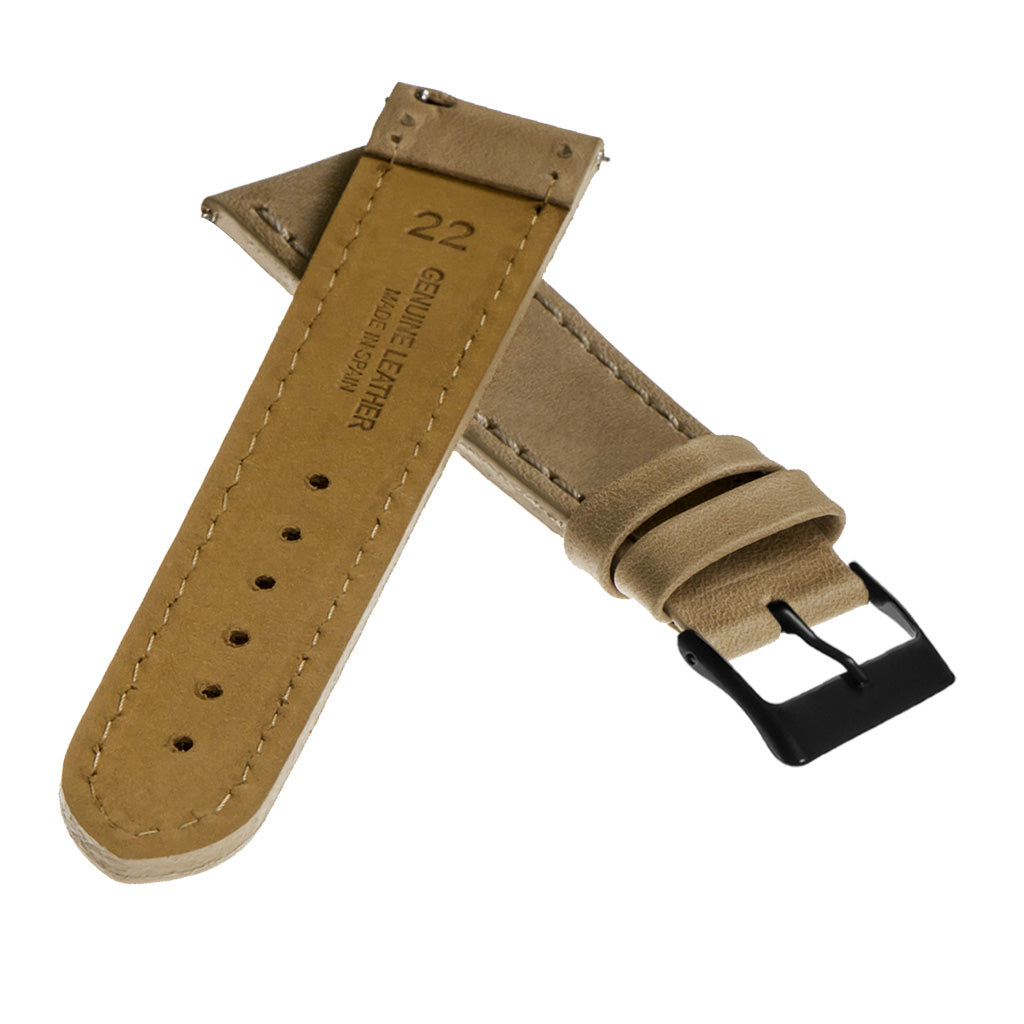 Vintage Top Grain Leather Watch Strap With Matte Black Buckle: Regular Length