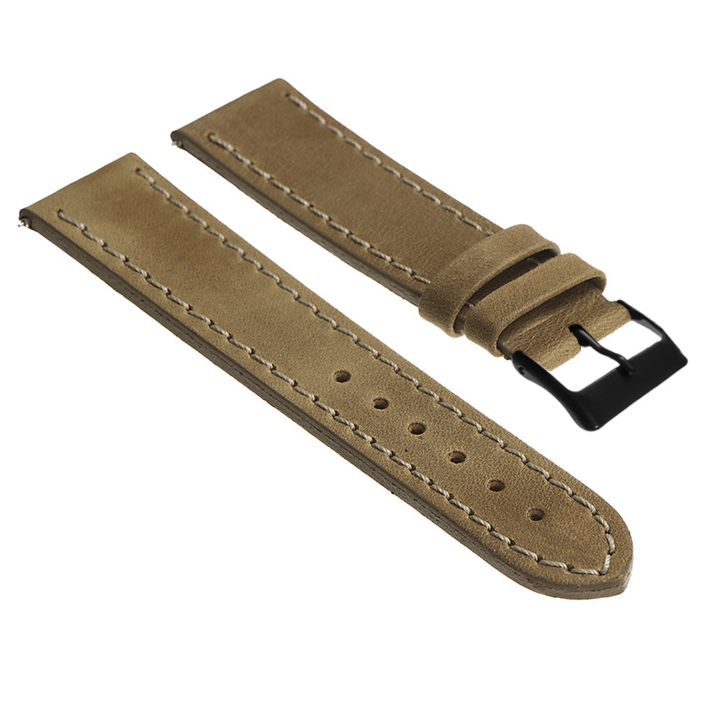 Vintage Top Grain Leather Watch Strap With Matte Black Buckle: Regular Length
