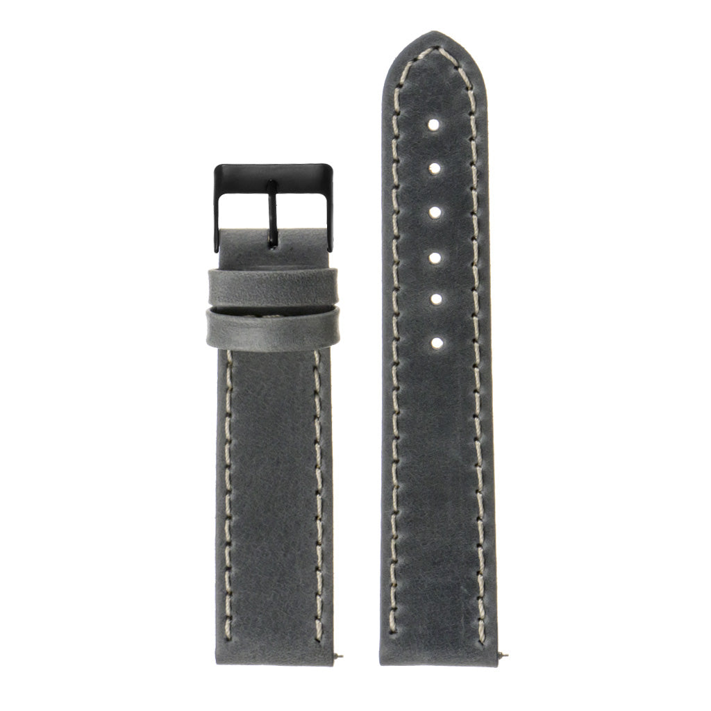 Vintage Top Grain Leather Watch Strap With Matte Black Buckle: Regular Length