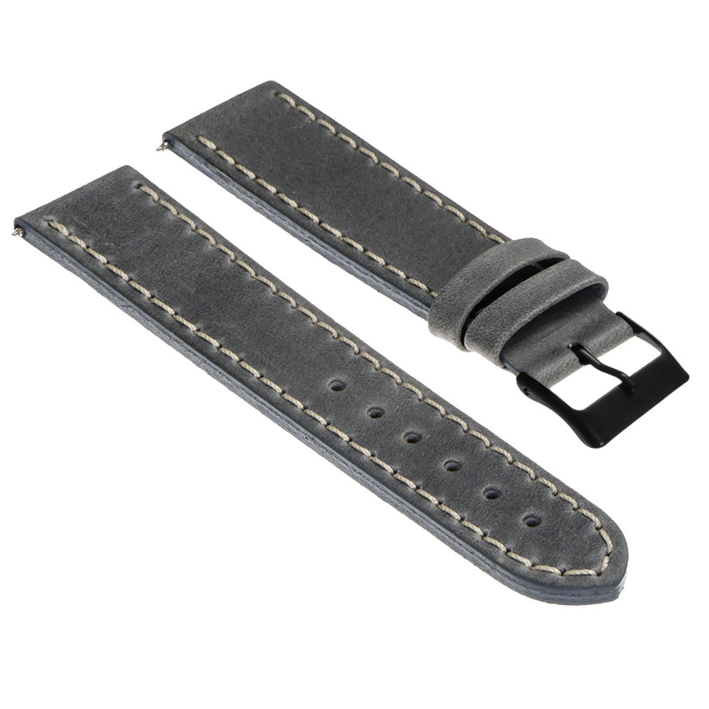 Vintage Top Grain Leather Watch Strap With Matte Black Buckle: Regular Length