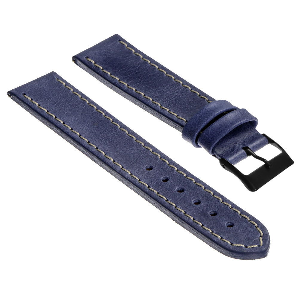 Vintage Top Grain Leather Watch Strap With Matte Black Buckle: Regular Length