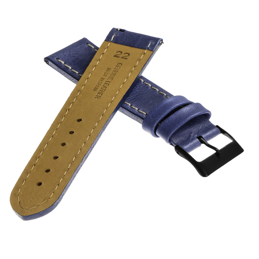 Vintage Top Grain Leather Watch Strap With Matte Black Buckle: Regular Length