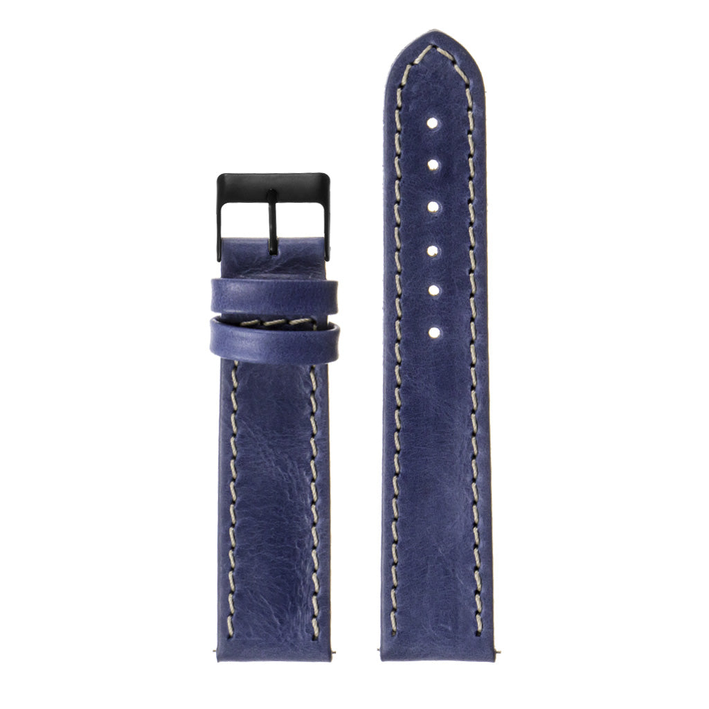 Vintage Top Grain Leather Watch Strap With Matte Black Buckle: Regular Length