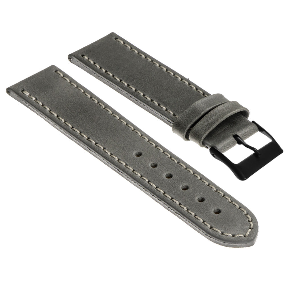 Vintage Top Grain Leather Watch Strap With Matte Black Buckle: Regular Length