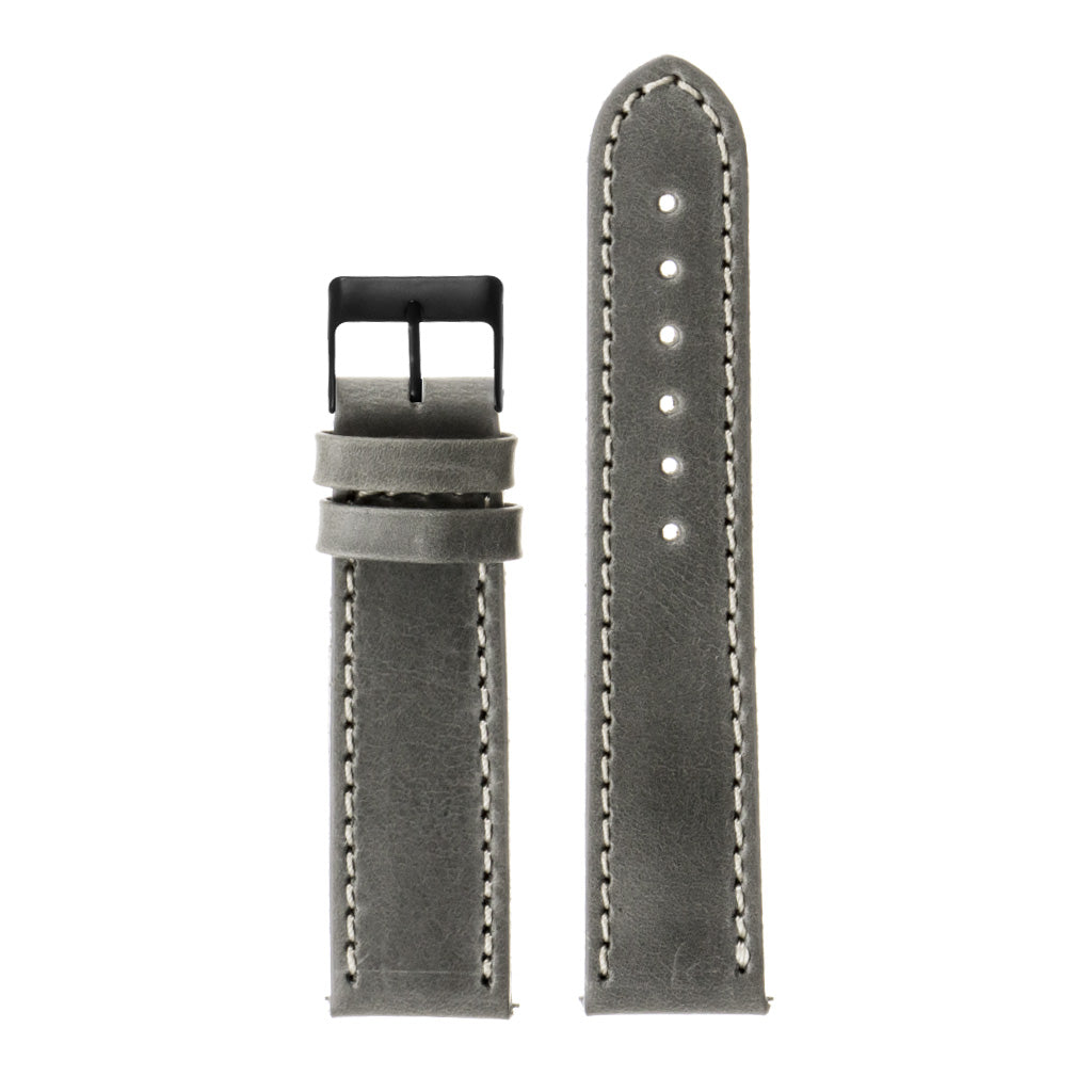 Vintage Top Grain Leather Watch Strap With Matte Black Buckle: Regular Length