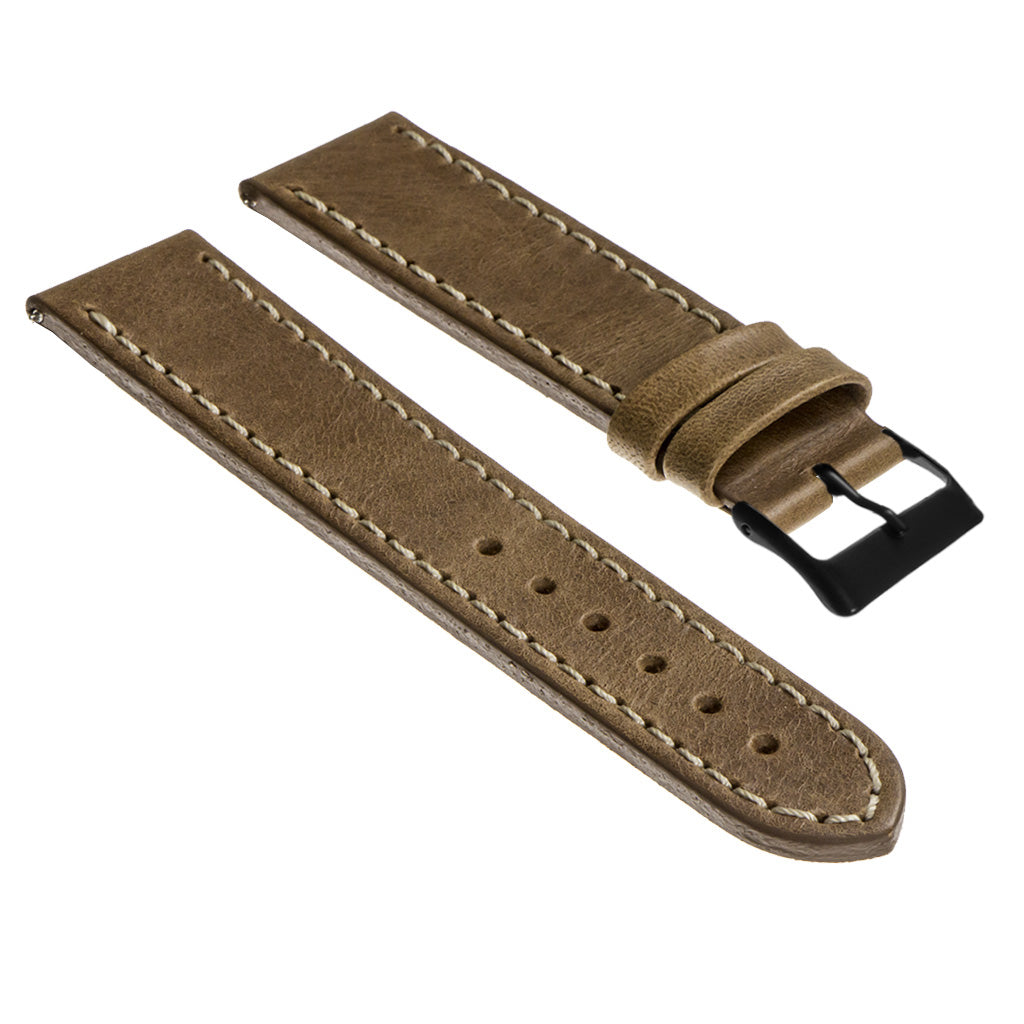 Vintage Top Grain Leather Watch Strap With Matte Black Buckle: Regular Length