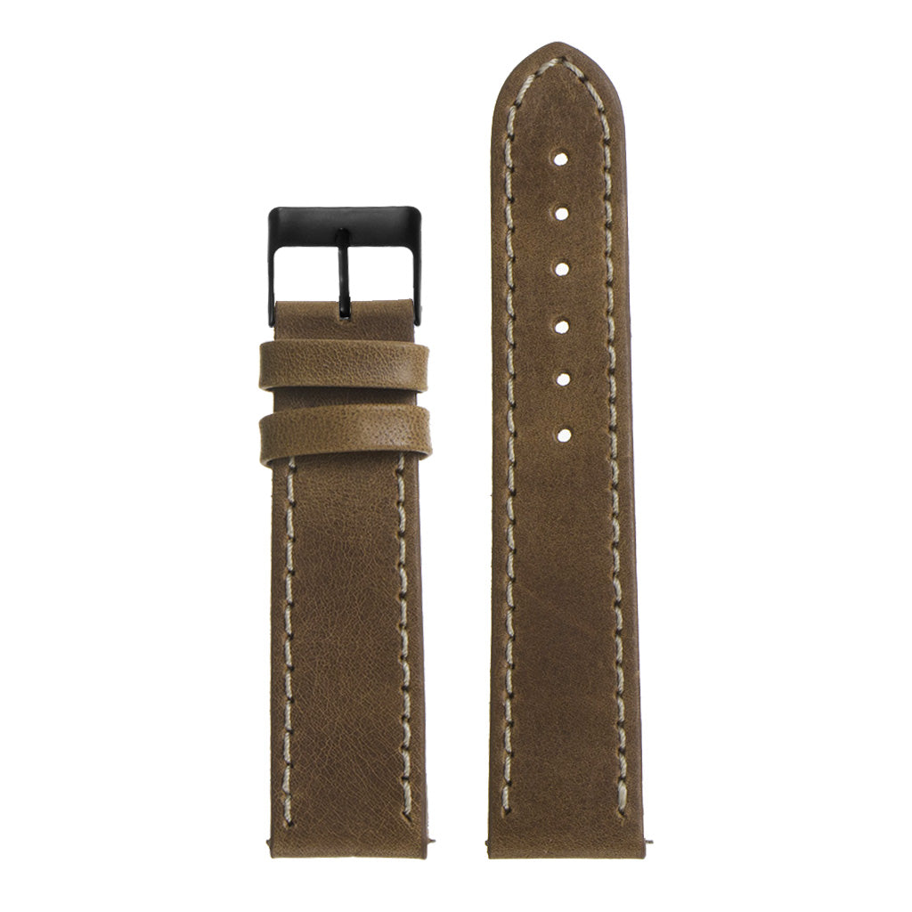 Vintage Top Grain Leather Watch Strap With Matte Black Buckle: Regular Length