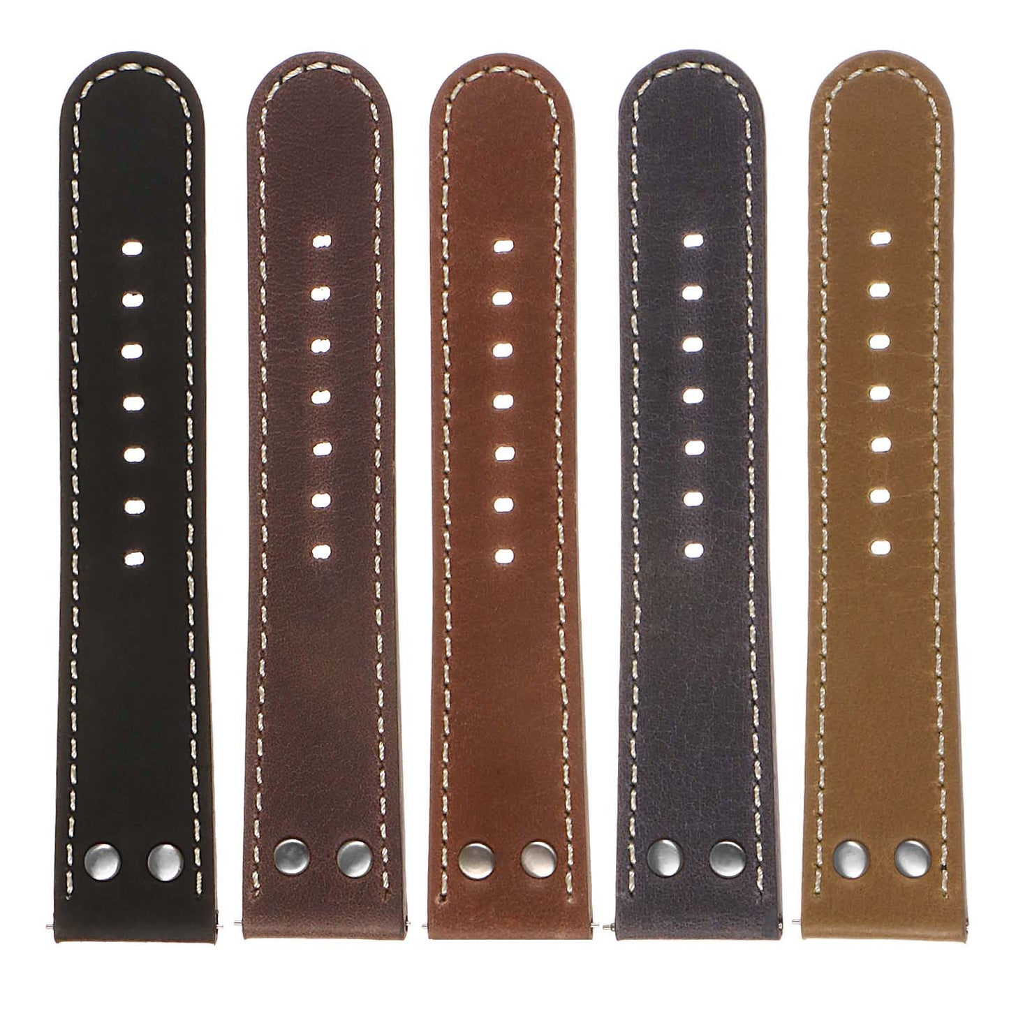 DASSARI Vintage Leather Pilot Watch Band w/ Silver Rivets