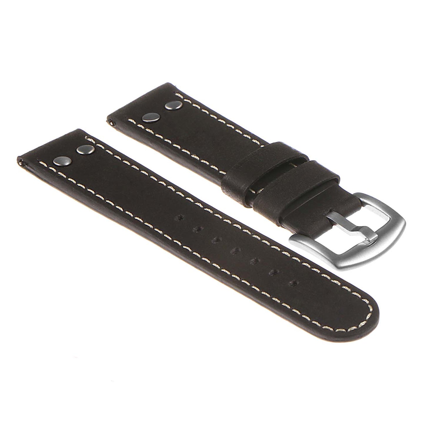 DASSARI Vintage Leather Pilot Watch Band w/ Silver Rivets