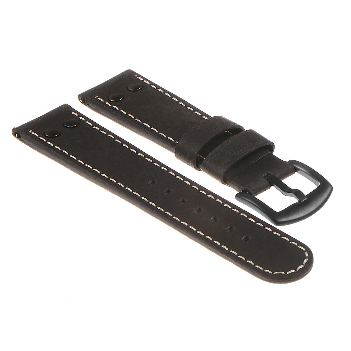 DASSARI Vintage Leather Pilot Watch Band w/ Matte Black Rivets