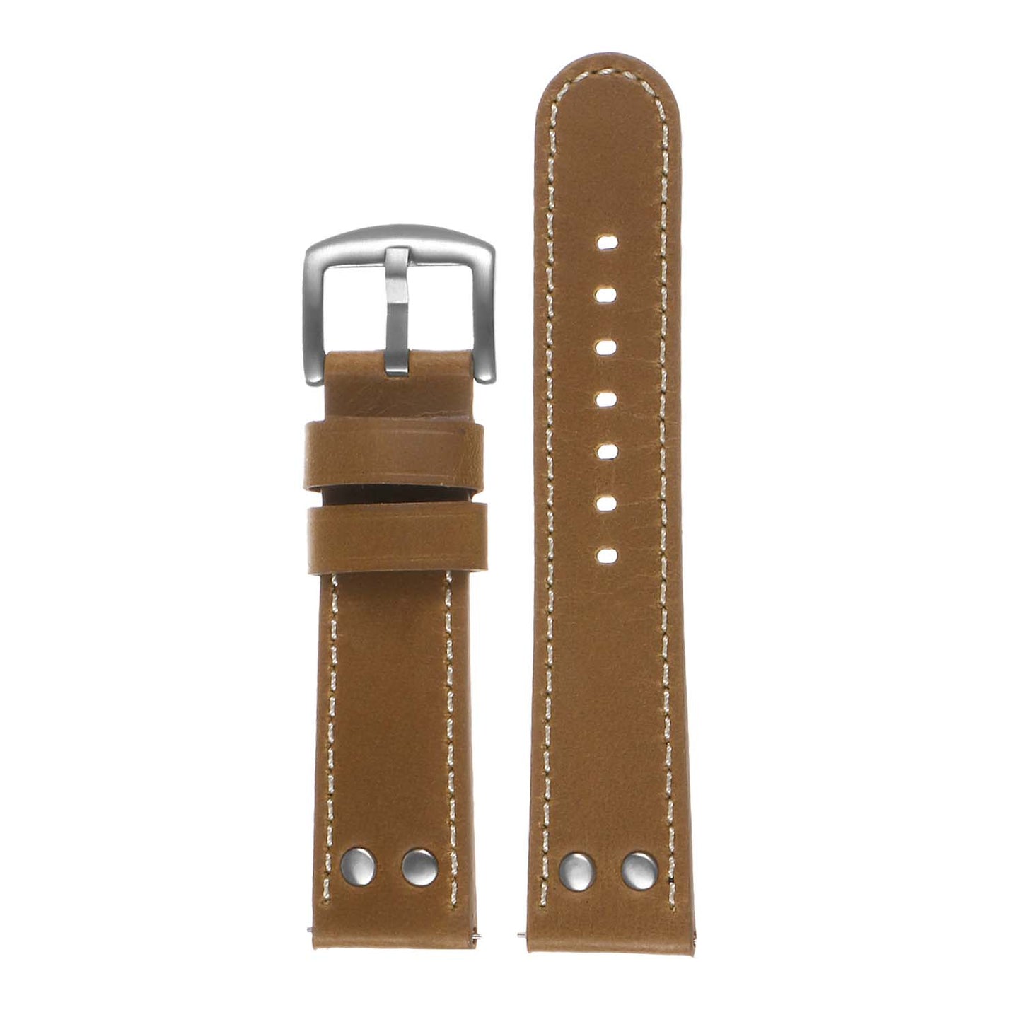 DASSARI Vintage Leather Pilot Watch Band w/ Silver Rivets