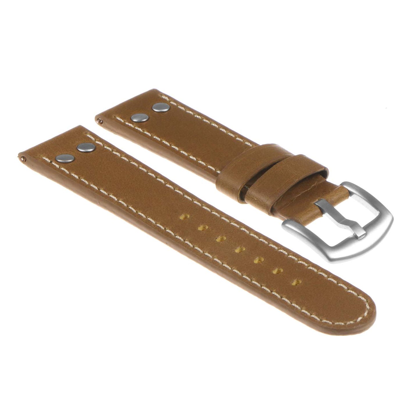 DASSARI Vintage Leather Pilot Watch Band w/ Silver Rivets
