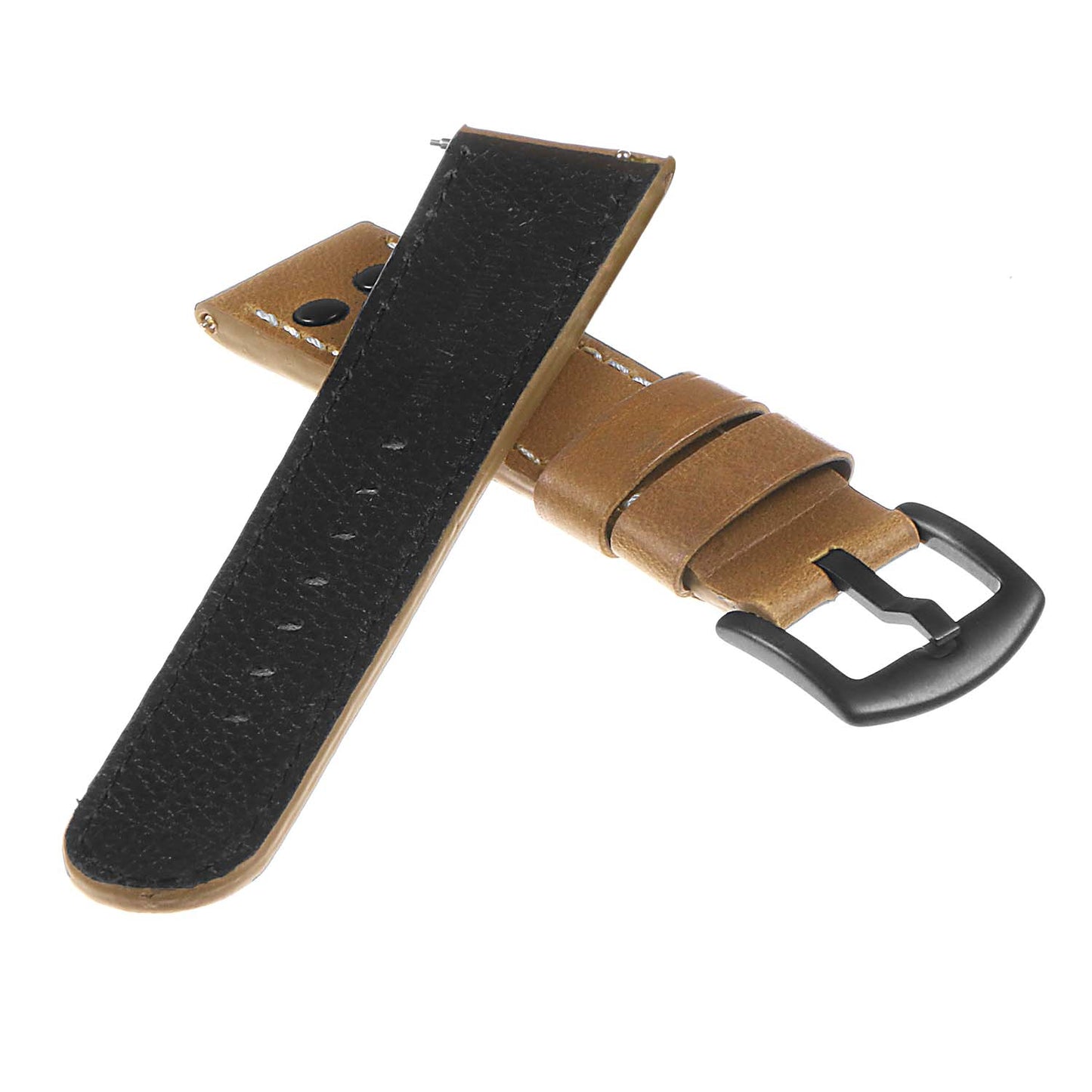 DASSARI Vintage Leather Pilot Watch Band w/ Matte Black Rivets